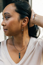 Load image into Gallery viewer, Copper Harbor Long Earrings | Repurposed Auto Copper Shims | Fire Patina | Stainless Steel Ear Wire