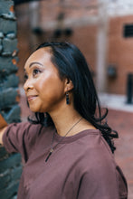 Load image into Gallery viewer, Ripple Effect Earrings | Fire Patina Repurposed Steel Focal | Stainless Steel Ear Wire