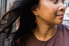 Load image into Gallery viewer, Take Flight Earrings | Repurposed Auto Shims | Jasper Bead with Copper Fire Patina | Gold Plated Ear Wire