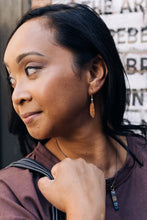 Load image into Gallery viewer, Take Flight Earrings | Repurposed Auto Shims | Jasper Bead with Copper Fire Patina | Gold Plated Ear Wire