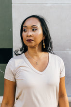 Load image into Gallery viewer, Copper Harbor Long Earrings | Repurposed Auto Copper Shims | Fire Patina | Stainless Steel Ear Wire