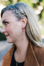 Load image into Gallery viewer, Respect Earrings | Repurposed Auto Copper Brake Line | Amethyst Gemstone | Gold Plated Ear Wire