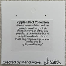 Load image into Gallery viewer, Ripple Effect Earrings | Fire Patina Repurposed Steel Focal | Stainless Steel Ear Wire