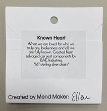 Load image into Gallery viewer, Known Heart necklace product tag close up