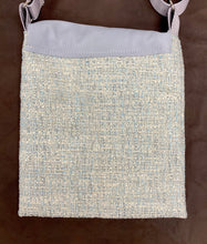 Load image into Gallery viewer, Waypoint | One of a Kind Upcycled Leather & Fabric Crossbody Purse | Light Ice Blue Tweed & Fog Gray