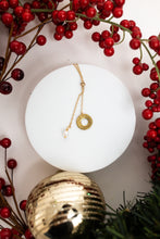 Load image into Gallery viewer, Promise Lariat Necklace | Freshwater Pearl & Repurposed Brass Auto Parts | Gold Plated Chain