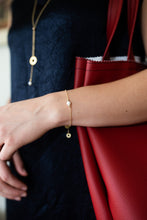 Load image into Gallery viewer, Promise Adjustable Bracelet | Freshwater Pearl & Repurposed Auto Brass Washers | Gold Plated Chain