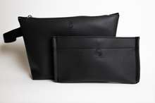 Load image into Gallery viewer, Two leather black textured bags for sale by Mend on the Move on a white background