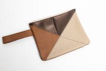 Load image into Gallery viewer, Crosswalk Bronze Crinkle Fabric &amp; Camel Brown with Tan Leather Wristlet- One of a Kind!