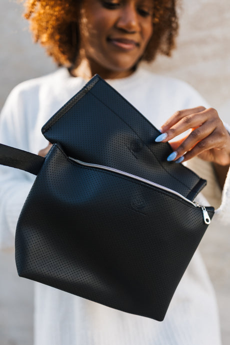 Destination | Travel Bag & Brush Pouch Set made with Repurposed Automotive Vinyl