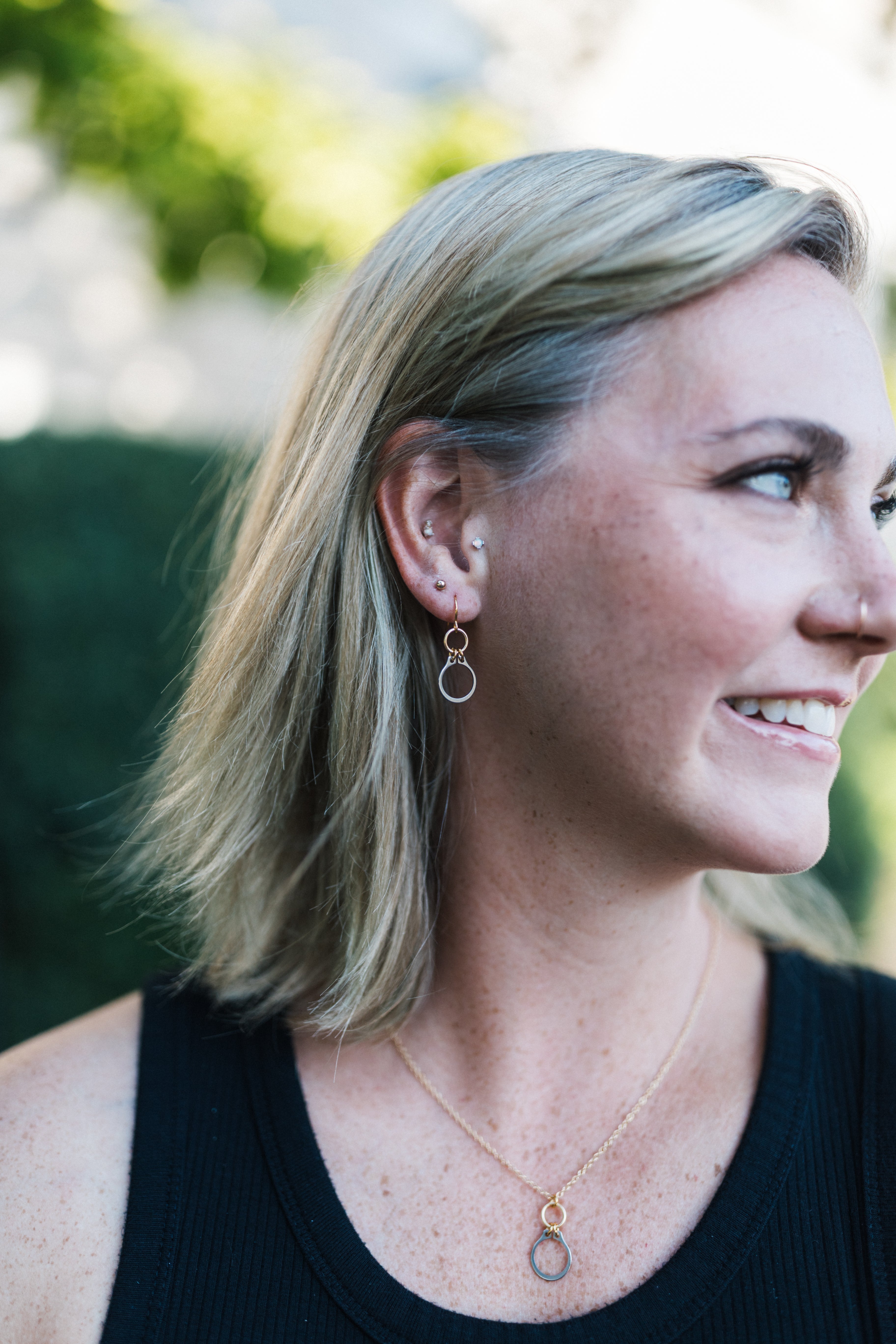 How Sweet It Is Earrings | Repurposed Stainless Steel Auto Retaining Ring | Gold Plated Ear Wire