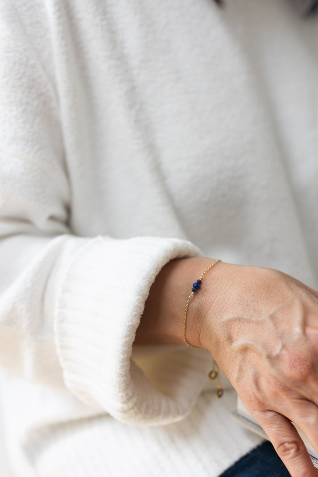 Clear Path Adjustable Bracelet | Sapphire & Lapis Lazuli with Repurposed Auto Brass Washers | Gold Plated