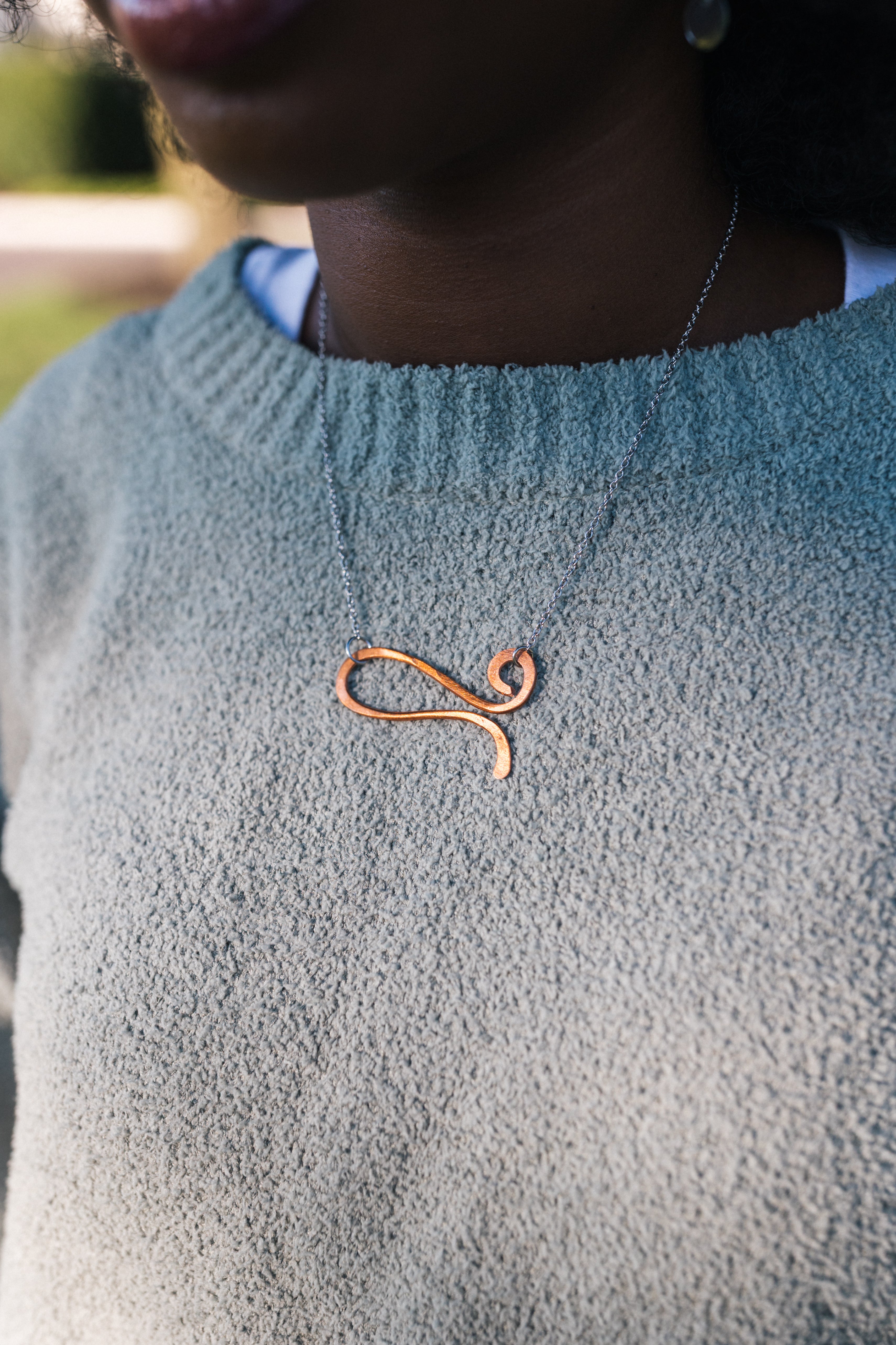 Against the Wind Necklace | Repurposed Automotive Copper | Stainless Steel Chain
