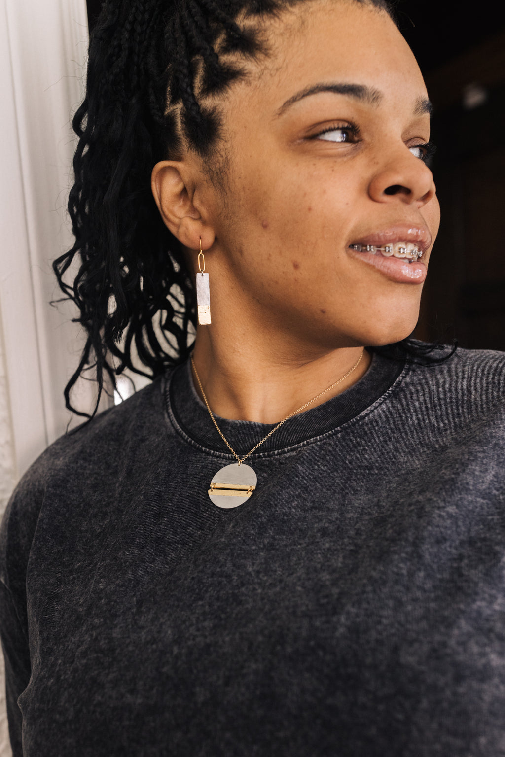 The Light Ahead Earrings | Repurposed Automotive Aluminum | Gold Leaf | Gold Plated Ear Wire