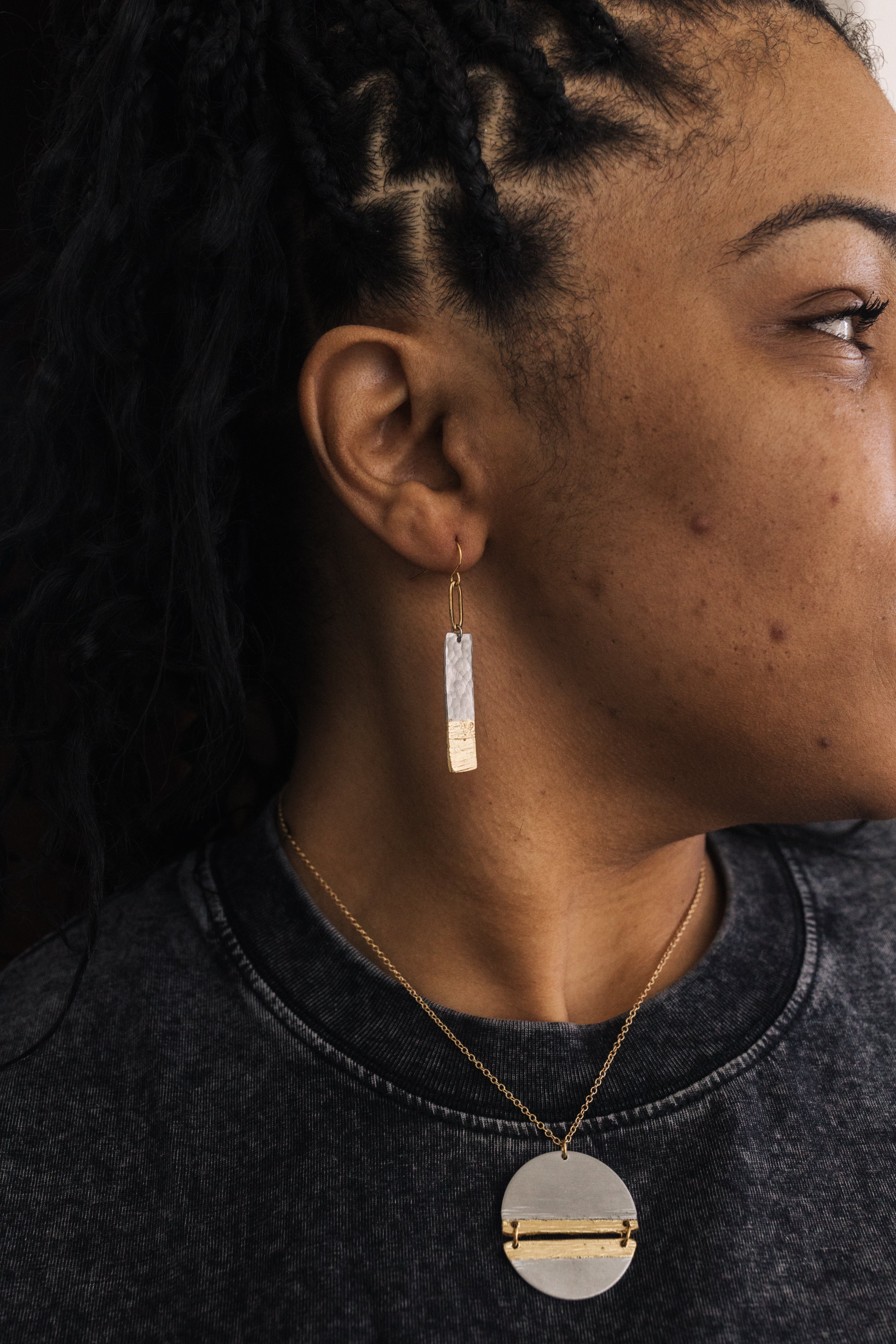 The Light Ahead Earrings | Repurposed Automotive Aluminum | Gold Leaf | Gold Plated Ear Wire