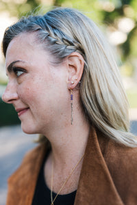 Respect Earrings | Repurposed Auto Copper Brake Line | Amethyst Gemstone | Gold Plated Ear Wire