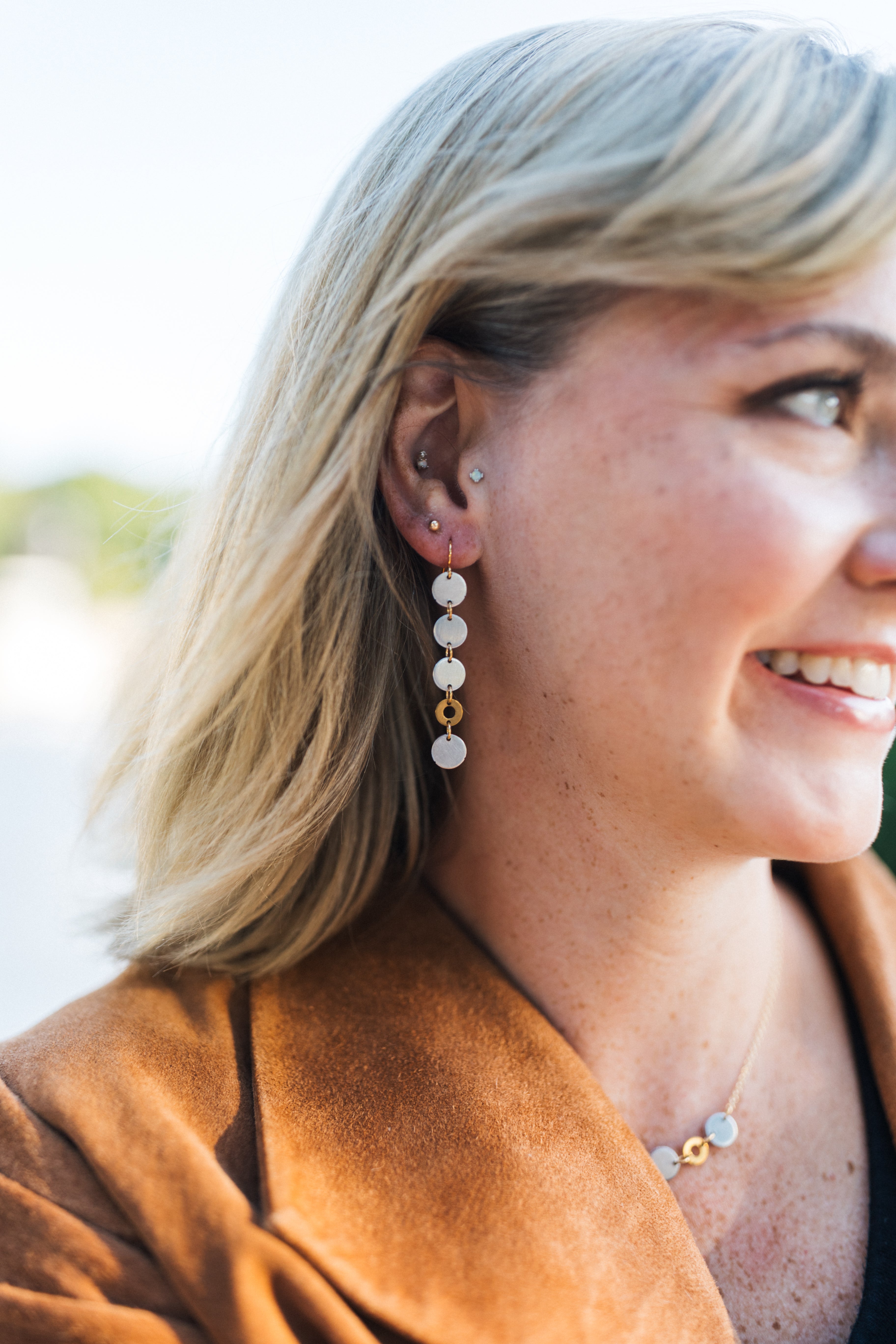 Lose Yourself Earrings | Repurposed Automotive Aluminum & Brass | Gold Plated Ear Wire