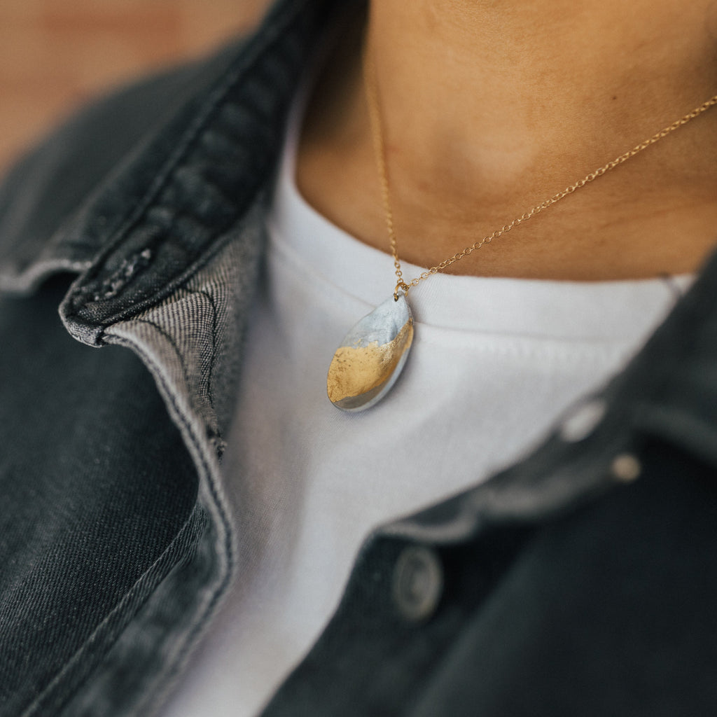 Within Necklace | Repurposed Automotive Aluminum Parts | Gold Leaf | Gold Plated Chain