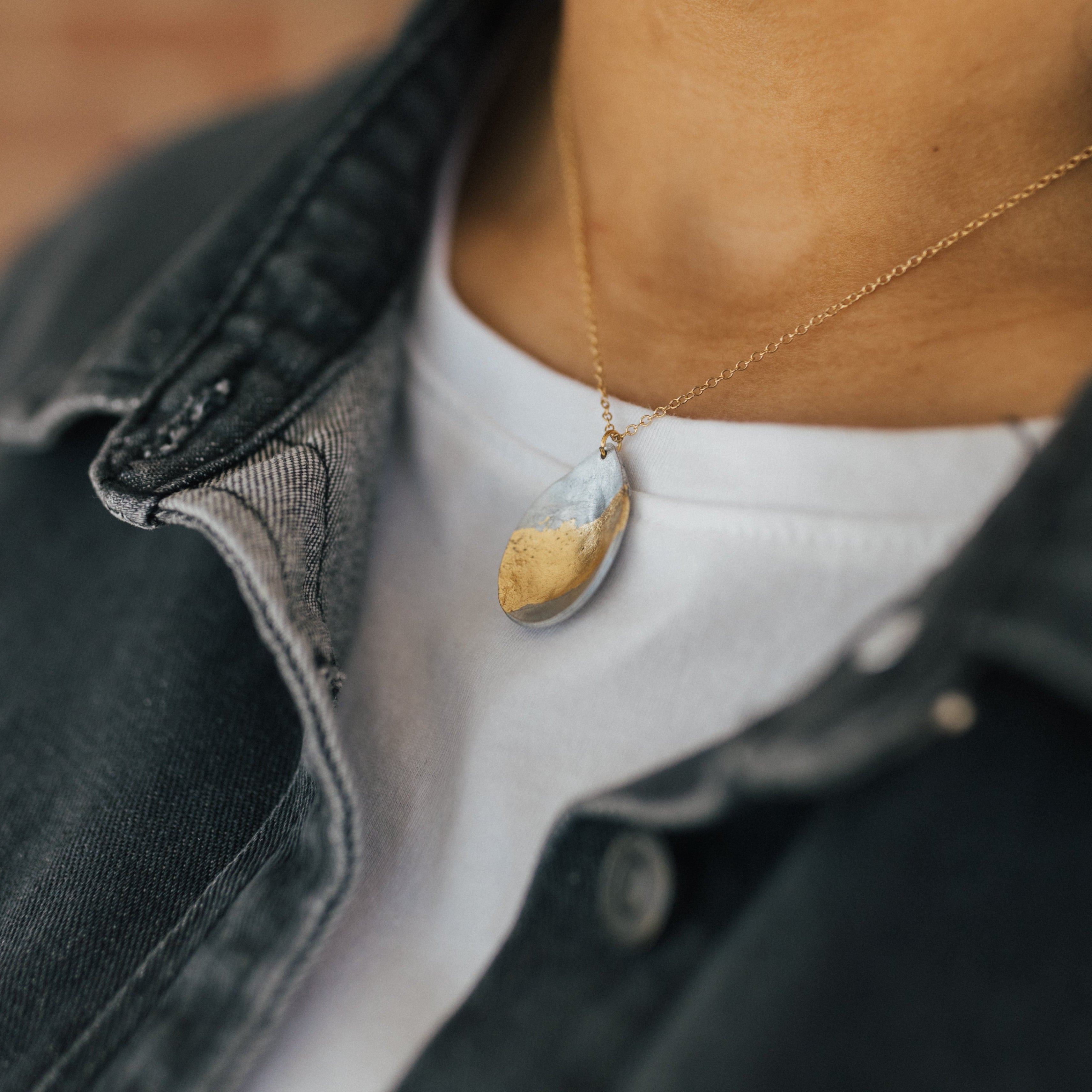 Within Necklace | Repurposed Automotive Aluminum Parts | Gold Leaf | Gold Plated Chain