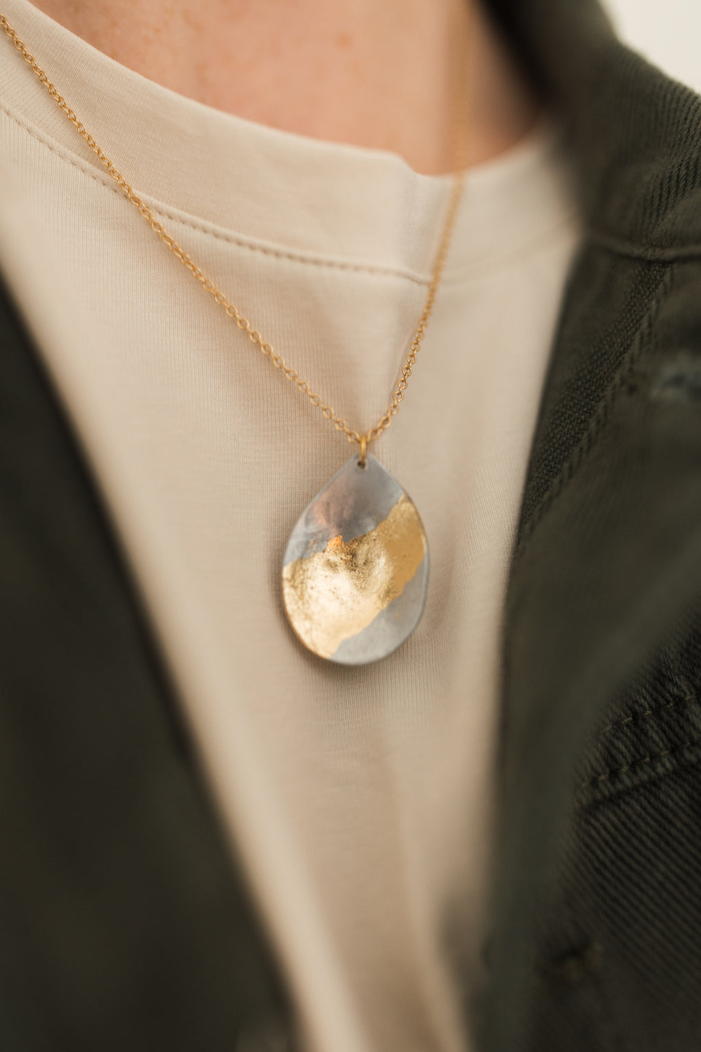 Within Necklace | Repurposed Automotive Aluminum Parts | Gold Leaf | Gold Plated Chain