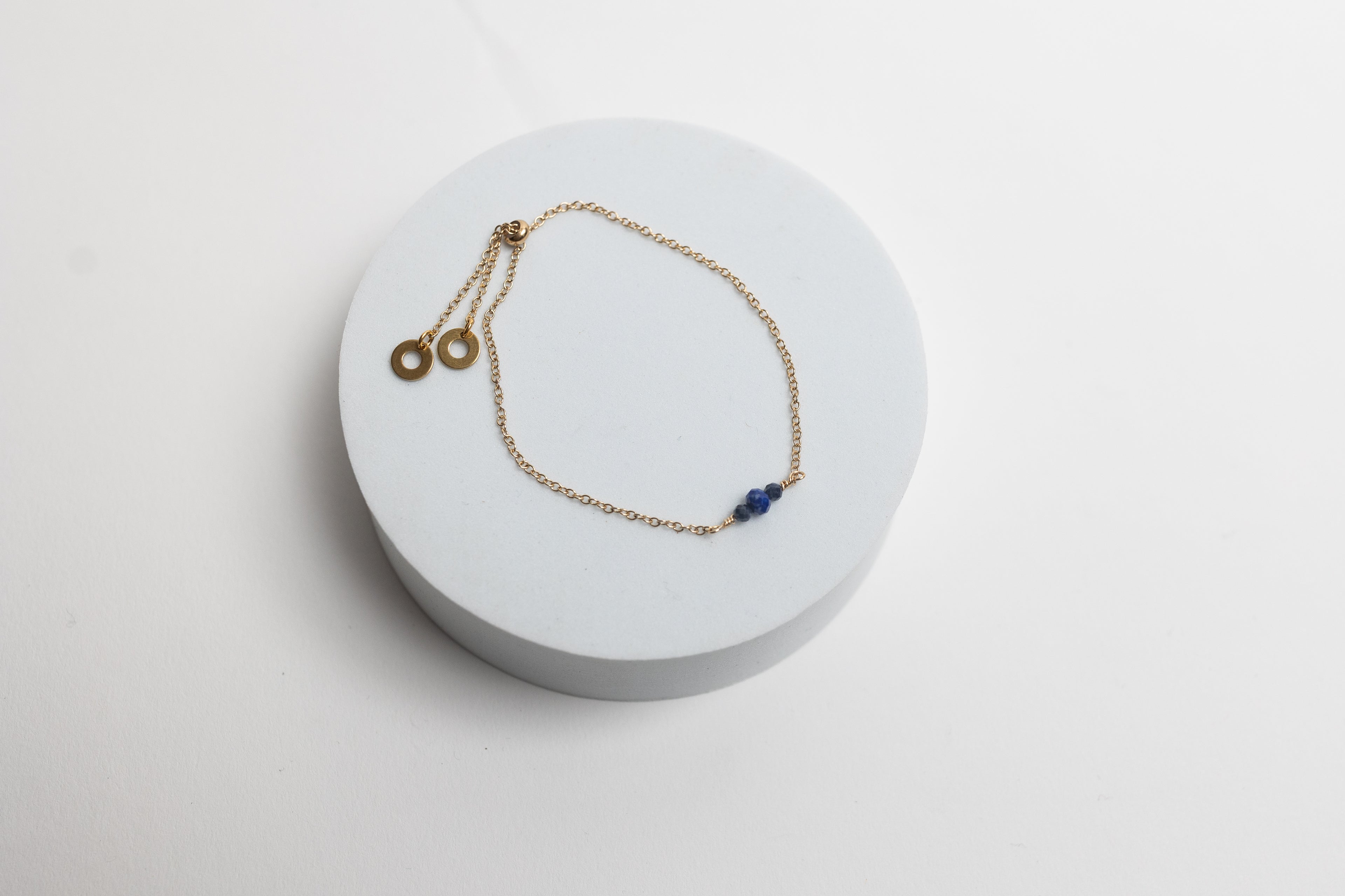 Clear Path Adjustable Bracelet | Sapphire & Lapis Lazuli with Repurposed Auto Brass Washers | Gold Plated