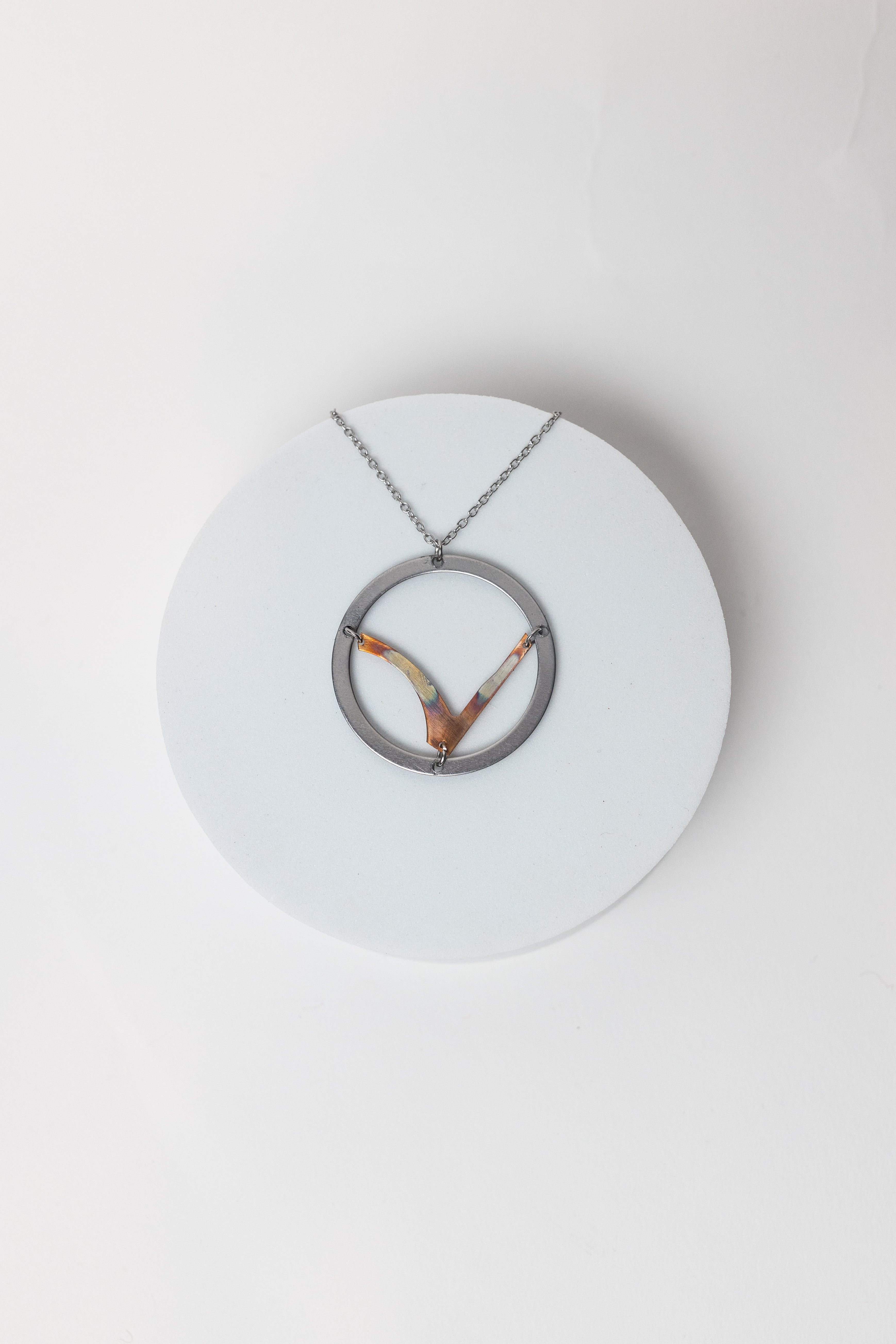 Hills & Valleys Necklace | Repurposed Automotive Copper & Steel Auto Shims | Stainless Steel Chain