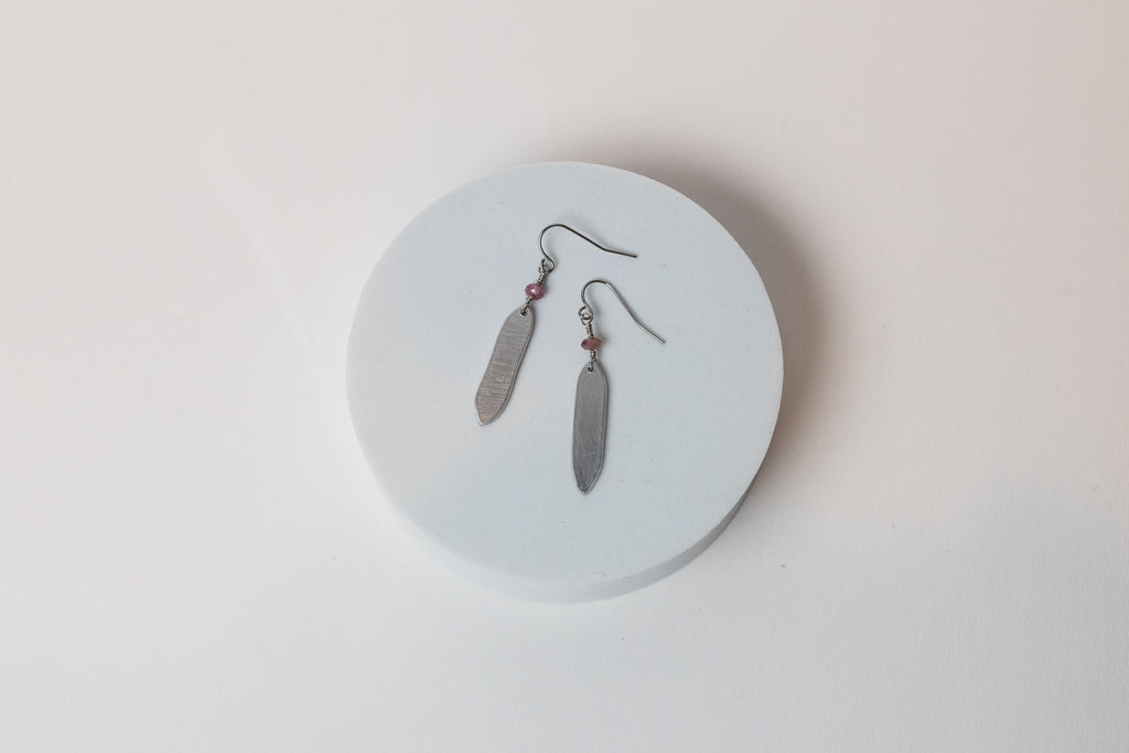 Essence Earrings | Pink Tourmaline with Repurposed Automotive Aluminum Scrap | Stainless Steel Ear Wires