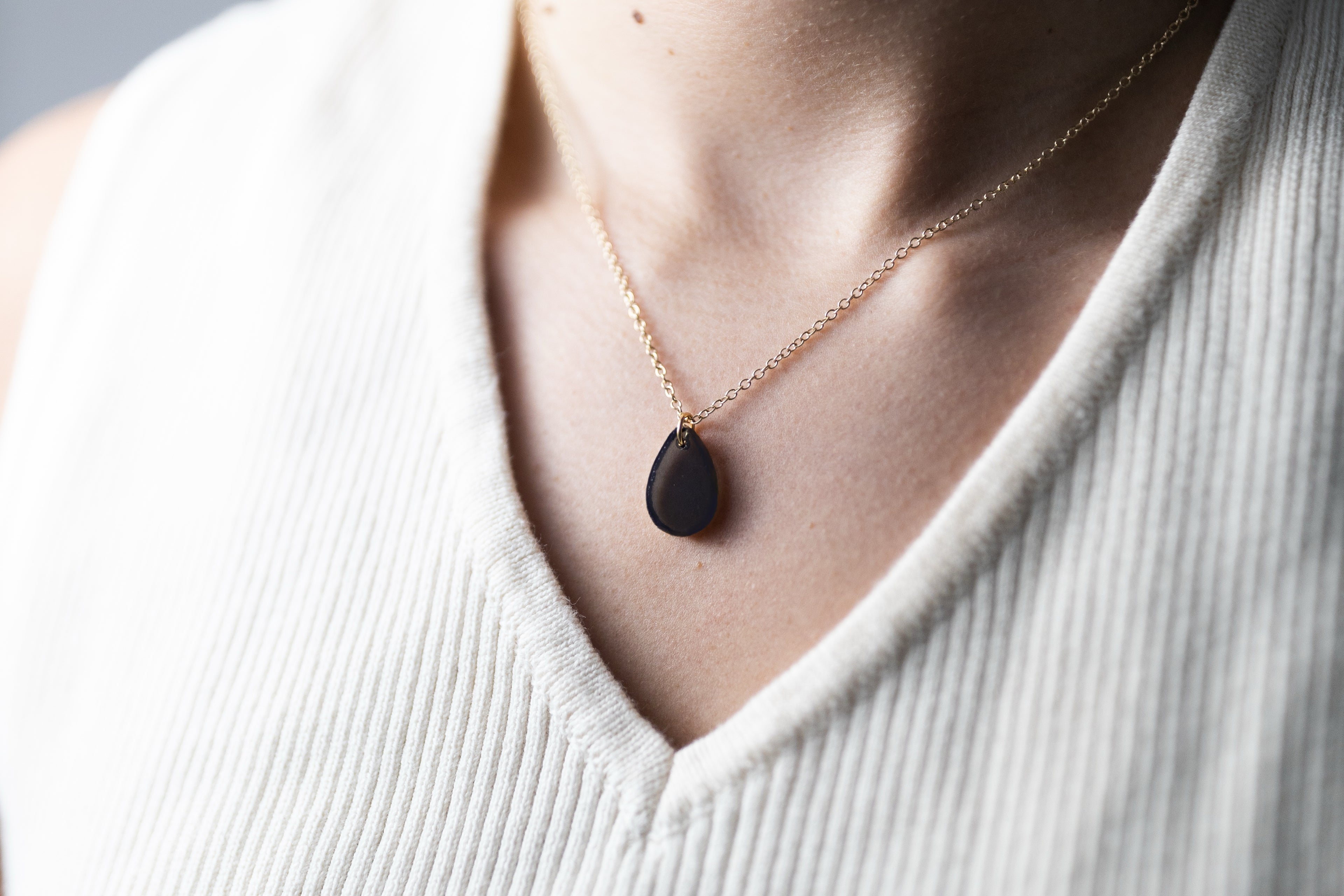 Visions Black Glass Necklace | Repurposed Automotive Windshield Glass | Adjustable Gold Plated Chain