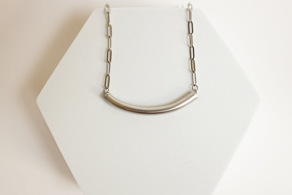 Higher Ground Necklace | Repurposed Automotive Steel Brake Line | Stainless Steel Chain