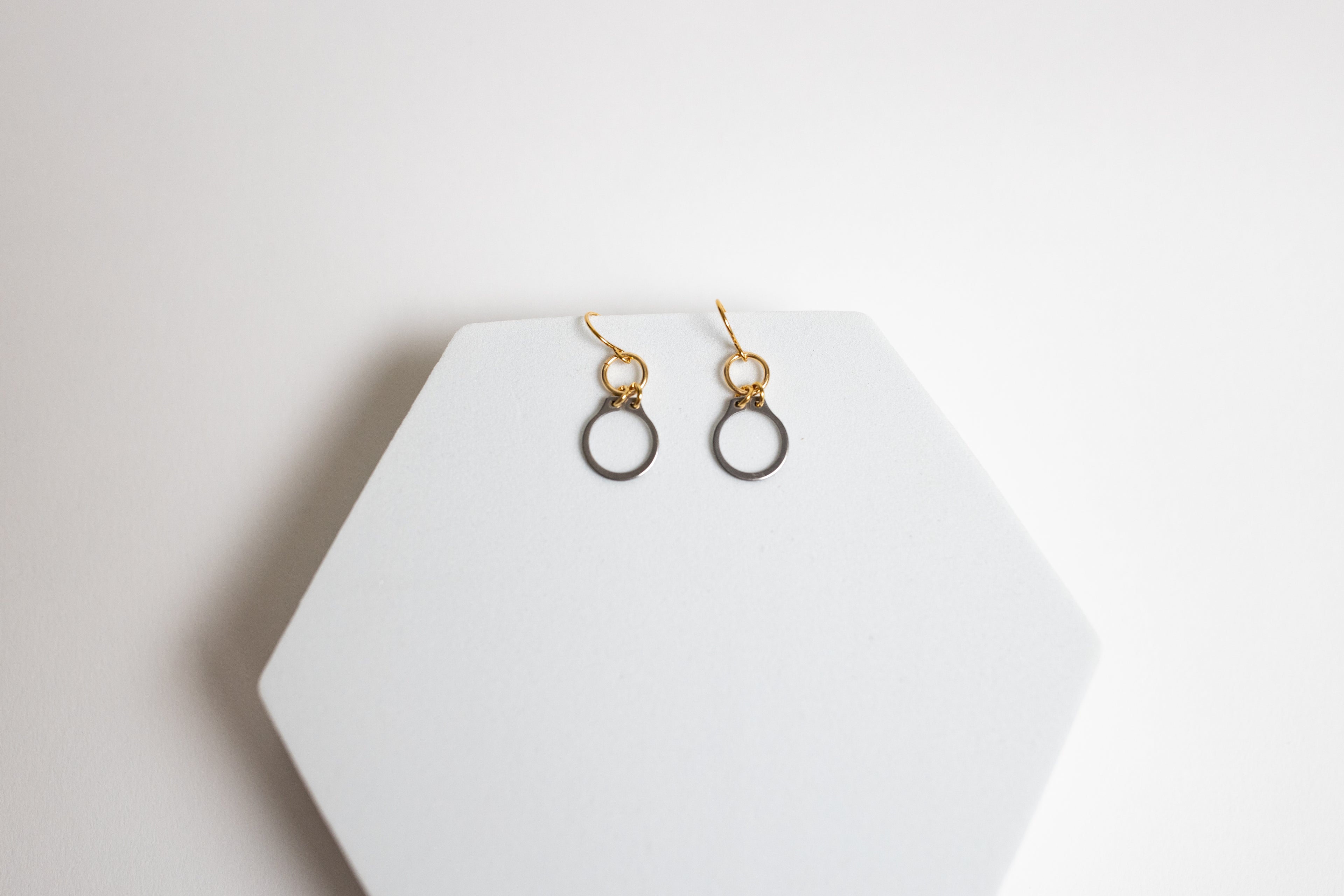 How Sweet It Is Earrings | Repurposed Stainless Steel Auto Retaining Ring | Gold Plated Ear Wire