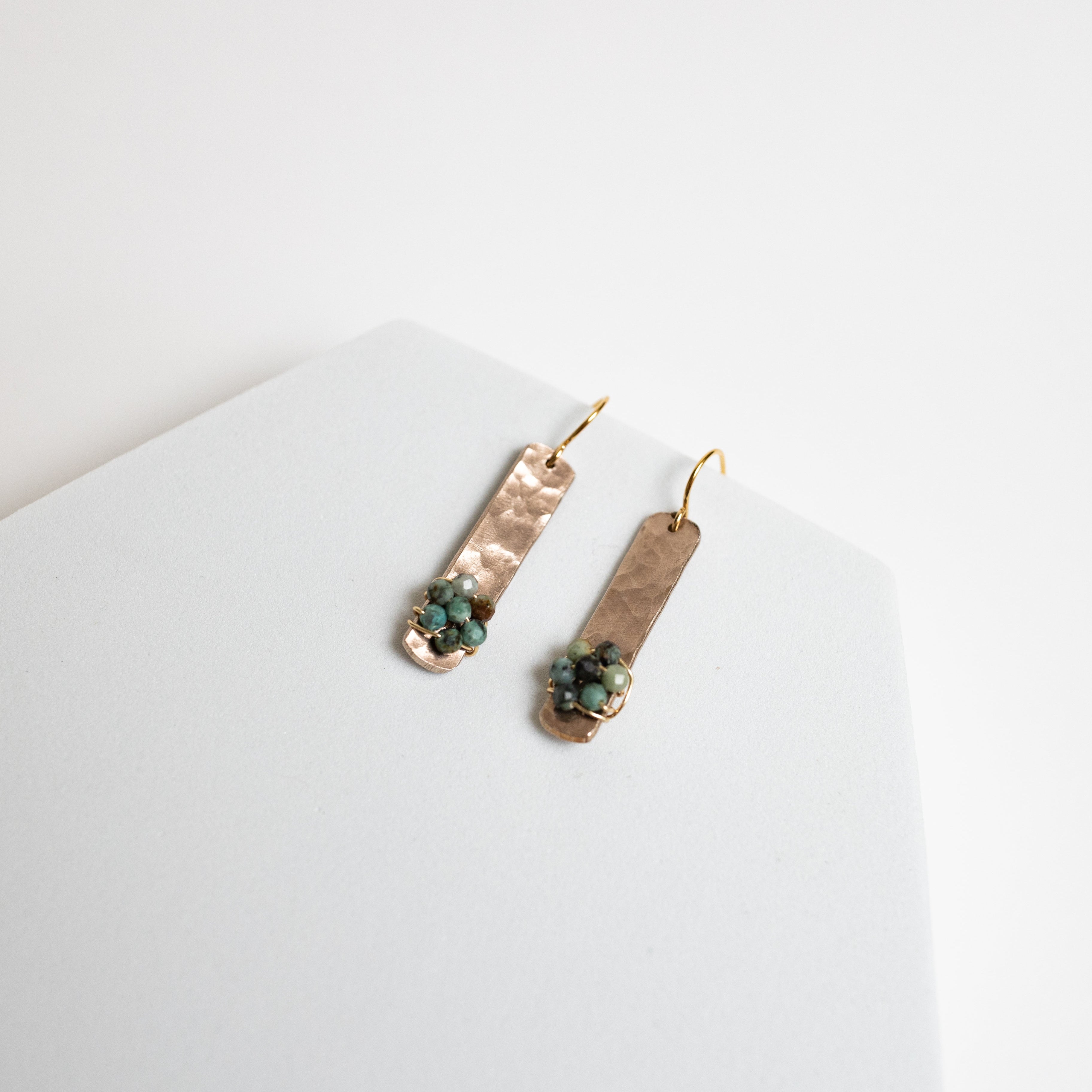 I'll Be There Earrings | Repurposed Copper Auto Brake Line | African Jasper Beads | Gold Plated Ear Wire