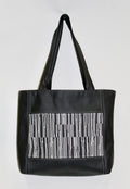 Patchwork Tote | Large Upcycled Auto Leather & Fabric | Black & White Stripe | One of a Kind Purse