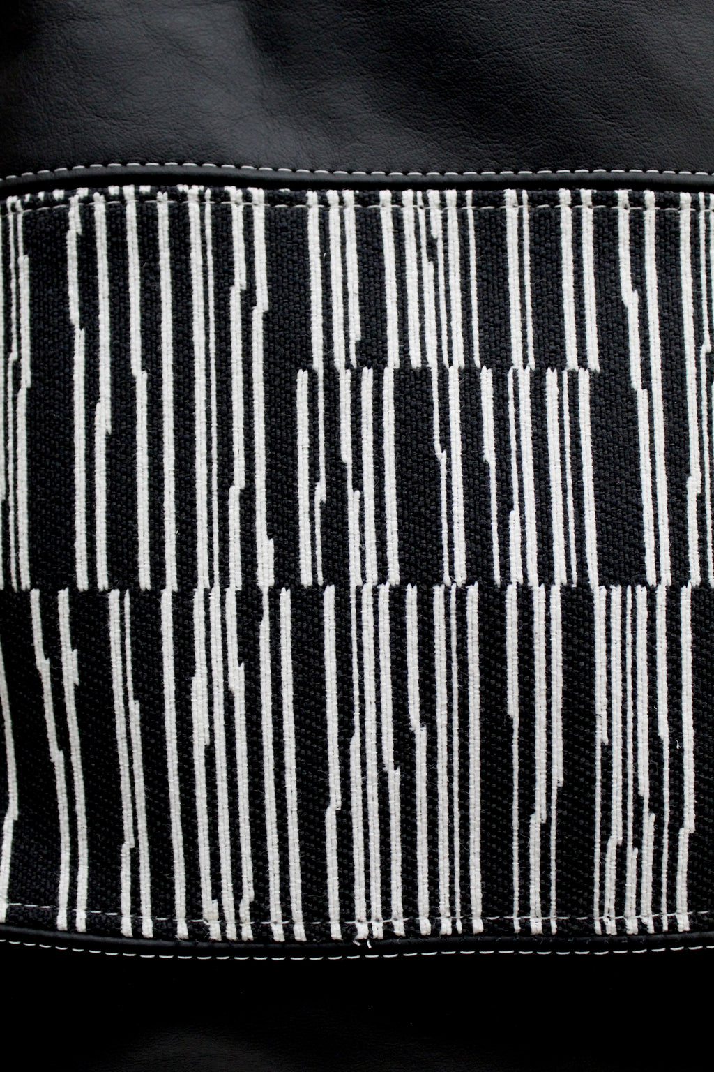 Patchwork Tote | Large Upcycled Auto Leather & Fabric | Black & White Stripe | One of a Kind Purse