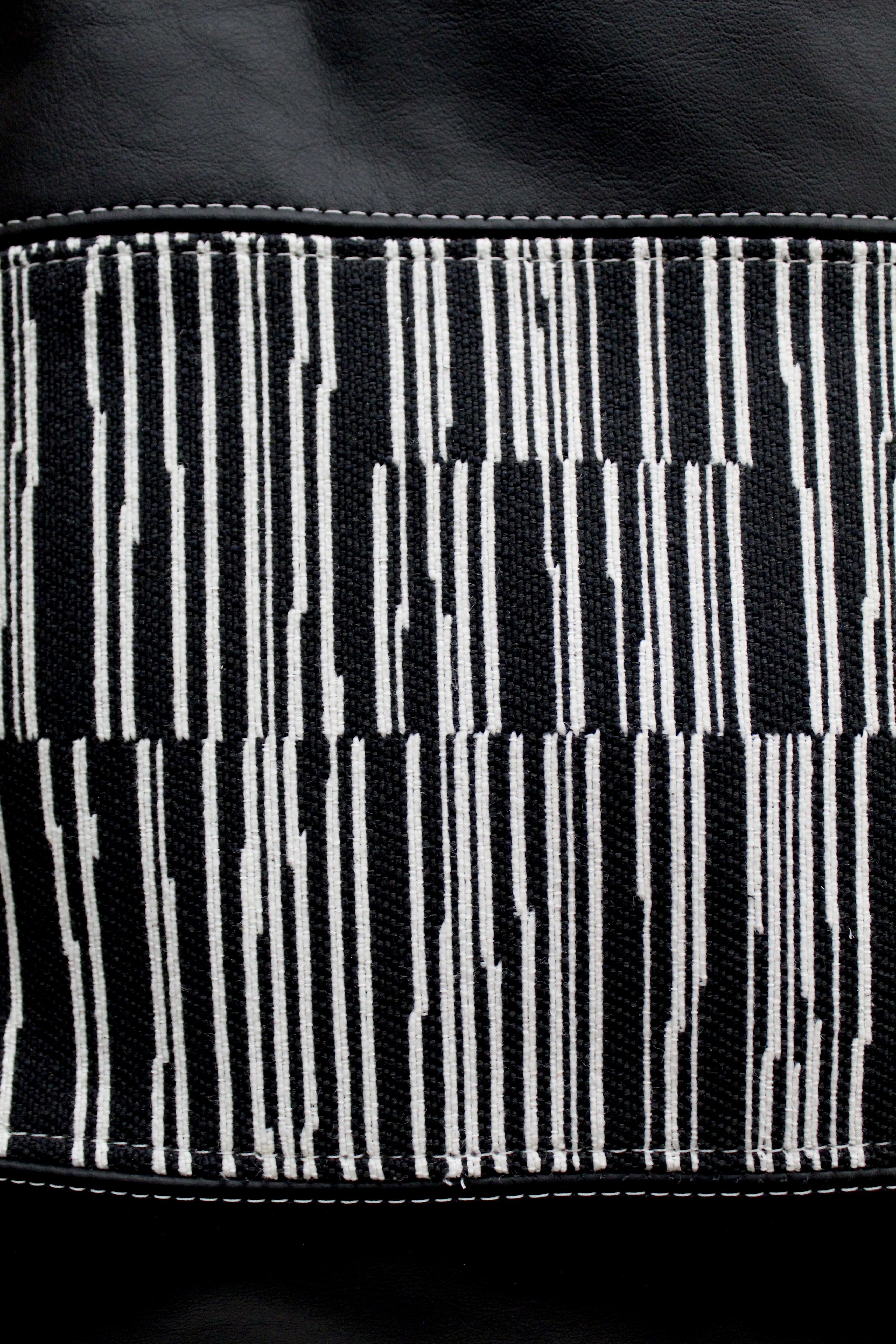 Patchwork Tote | Large Upcycled Auto Leather & Fabric | Black & White Stripe | One of a Kind Purse