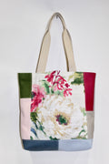 Patchwork Tote | Large Upcycled Auto Leather & Fabric | Cream, Blue, Green, & Pink Floral | One of a Kind Purse