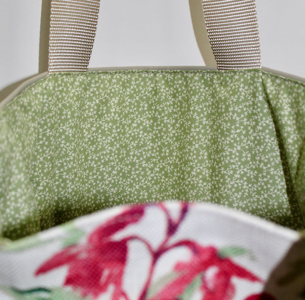 Patchwork Tote | Large Upcycled Auto Leather & Fabric | Cream, Blue, Green, & Pink Floral | One of a Kind Purse