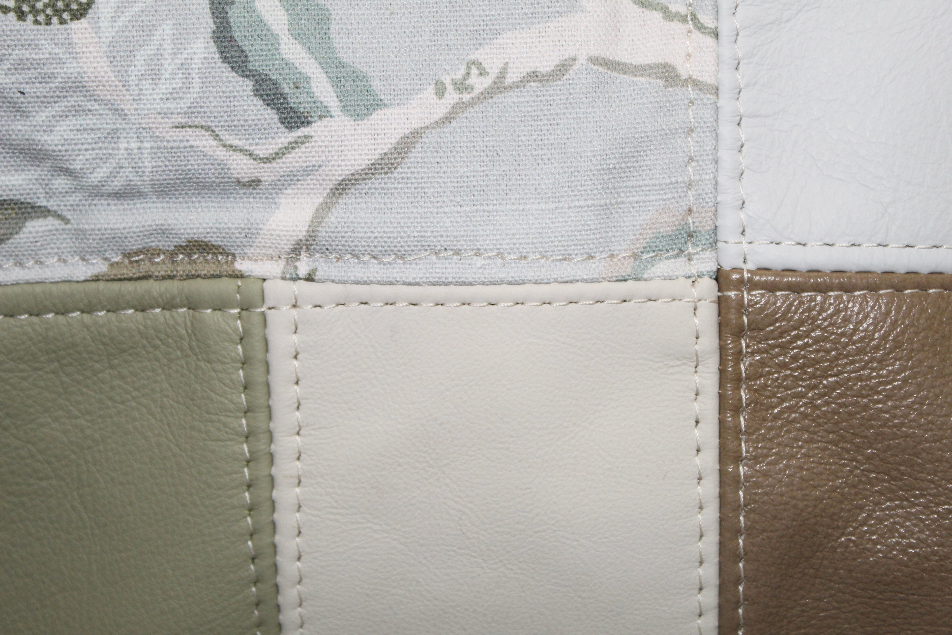 Patchwork Tote | Large Upcycled Auto Leather & Fabric | Soft Brown, Blue, & Green Floral | One of a Kind Purse
