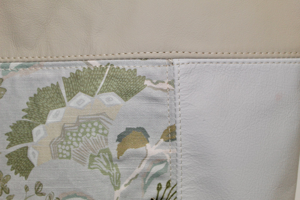 Patchwork Tote | Large Upcycled Auto Leather & Fabric | Soft Brown, Blue, & Green Floral | One of a Kind Purse