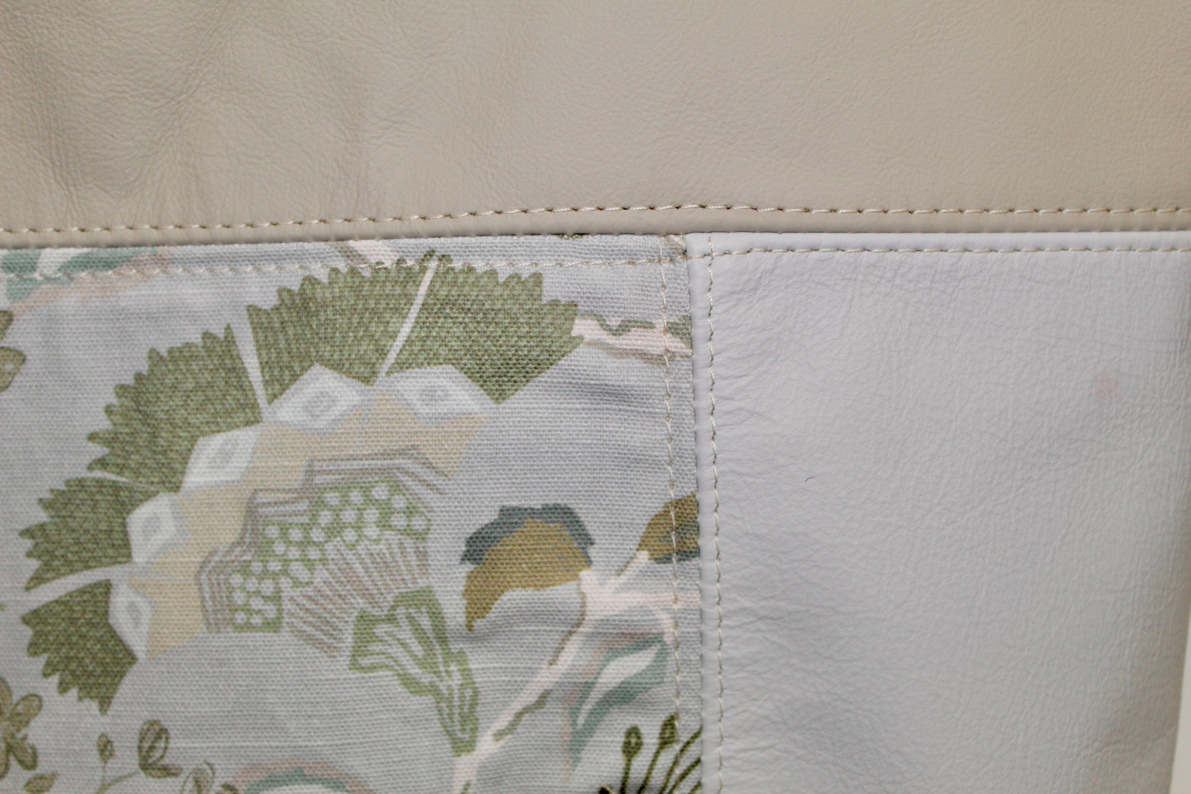 Patchwork Tote | Large Upcycled Auto Leather & Fabric | Soft Brown, Blue, & Green Floral | One of a Kind Purse