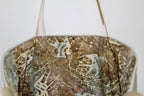 Patchwork Tote | Large Upcycled Auto Leather & Fabric | Soft Brown, Blue, & Green Floral | One of a Kind Purse
