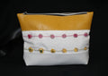 Piece by Piece Wristlet | Upcycled Auto Leather & Fabric | One of a Kind | Mustard Yellow, White, Pink, & Cream