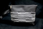 Piece by Piece Wristlet | Upcycled Auto Leather & Fabric | One of a Kind | Black & White Stripe