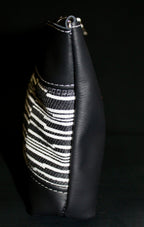Piece by Piece Wristlet | Upcycled Auto Leather & Fabric | One of a Kind | Black & White Stripe
