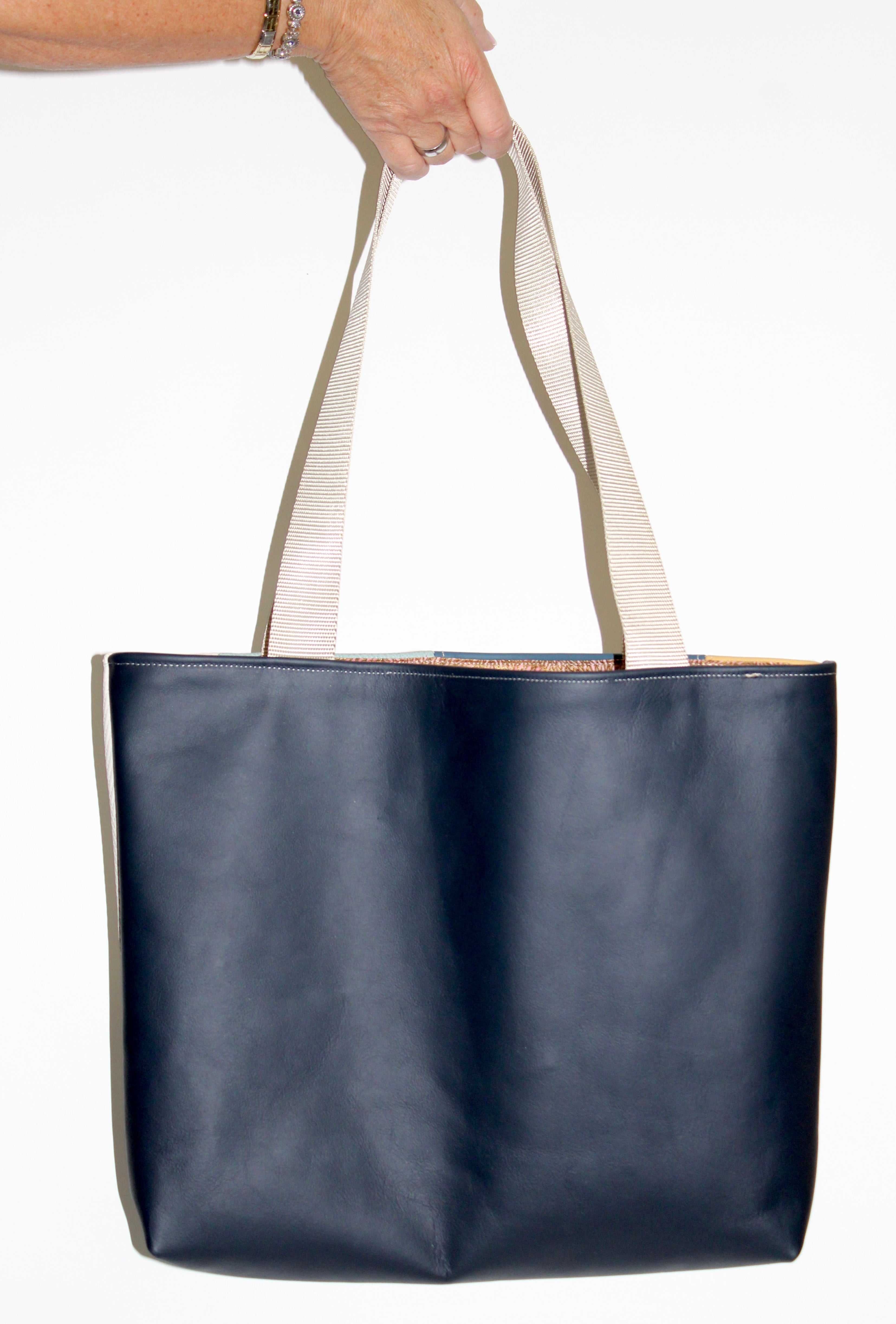 Patchwork Tote | Large Upcycled Auto Leather & Fabric | One of a Kind | Green, Cream, Blue, Rust Jacobean Floral