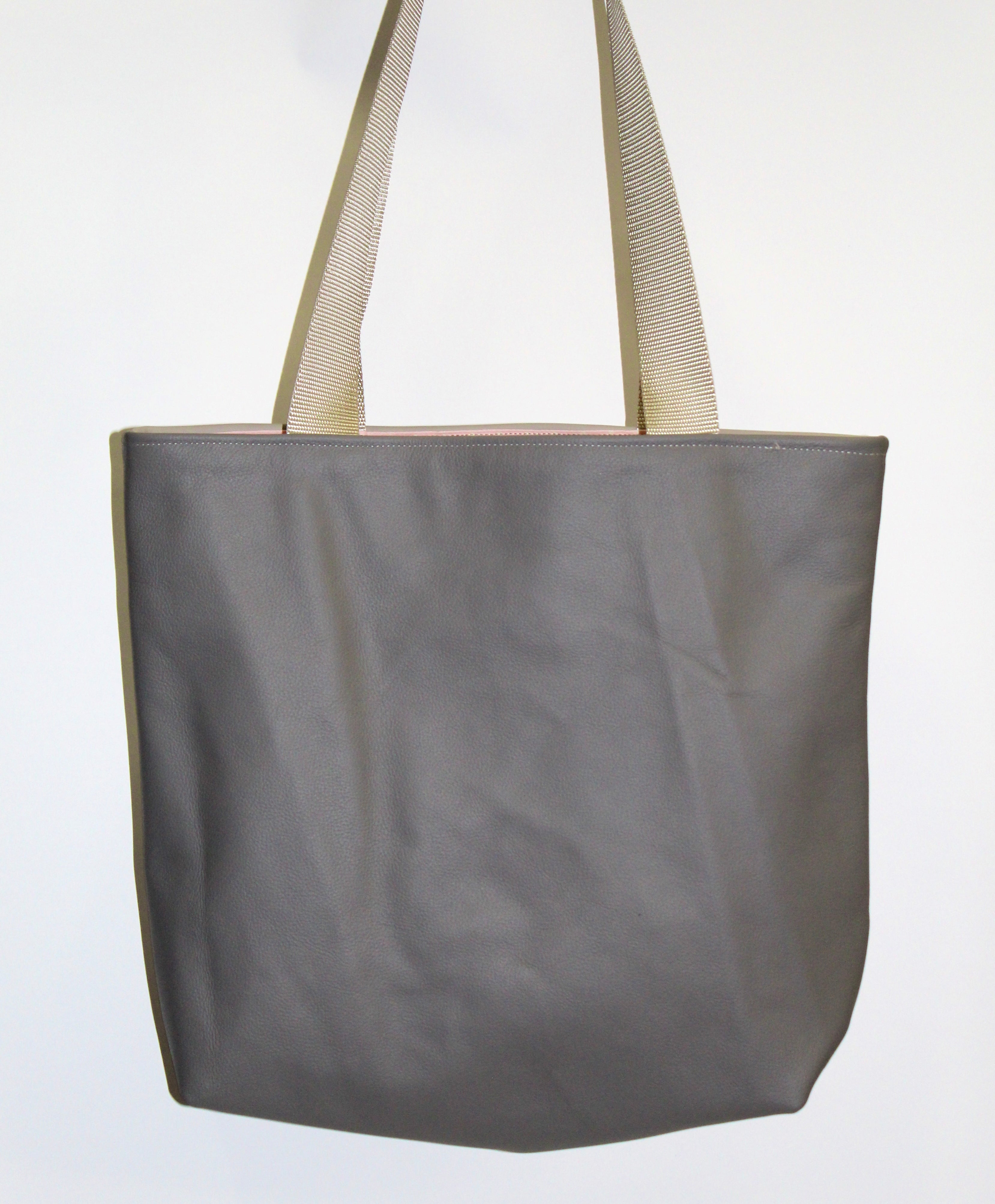 Patchwork Tote | Large Upcycled Auto Leather & Fabric | One of a Kind | Pink, Tan, Beige, White Abstract Embroidery