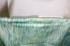Patchwork Tote | Large Upcycled Auto Leather & Fabric | One of a Kind | Suede Blue, Teal, Butter Yellow Woven Fern Pattern