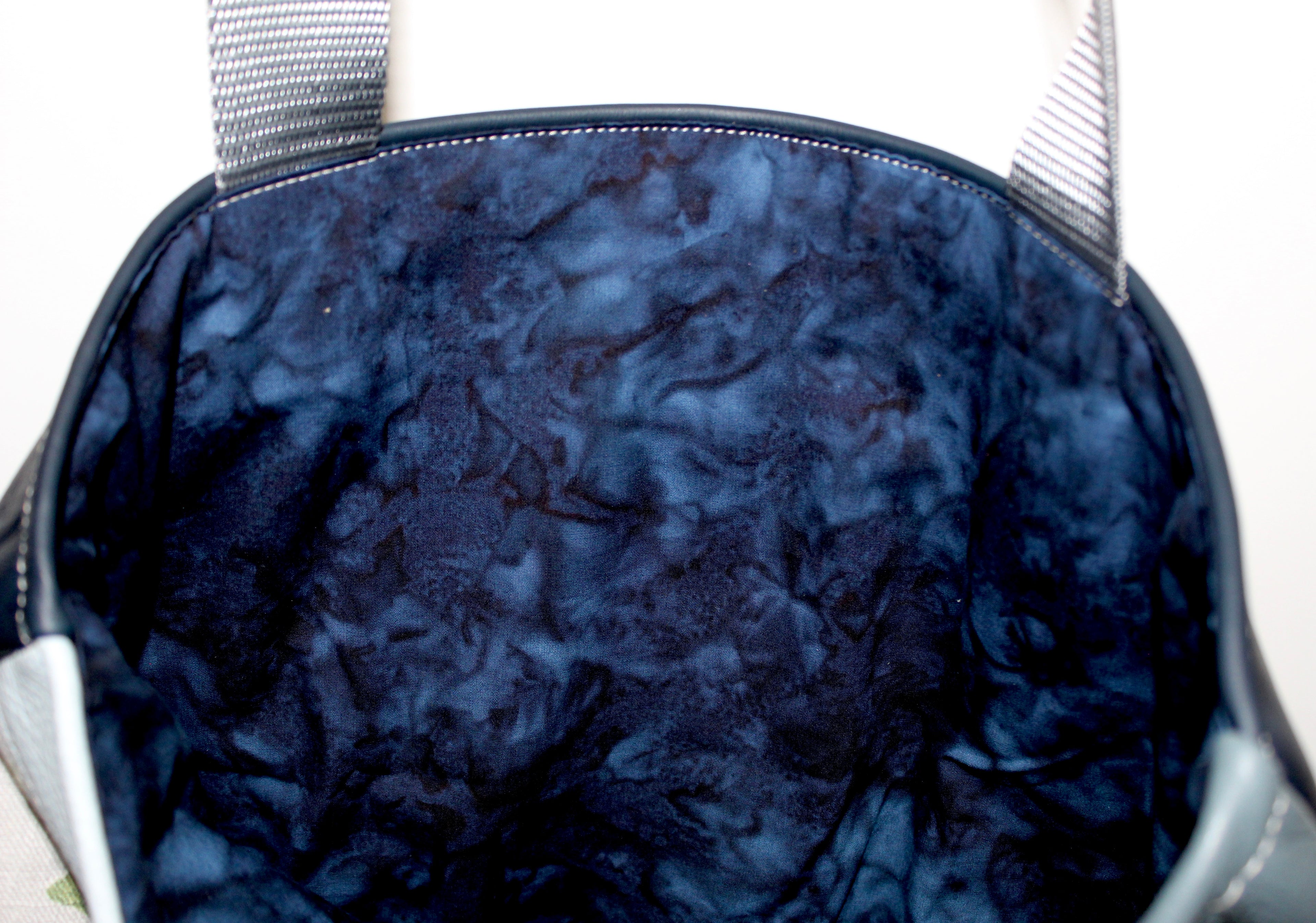 Patchwork Tote | Large Upcycled Auto Leather & Fabric | One of a Kind | Burgundy, Mauve, Steel & Sky Blue Passion Flower