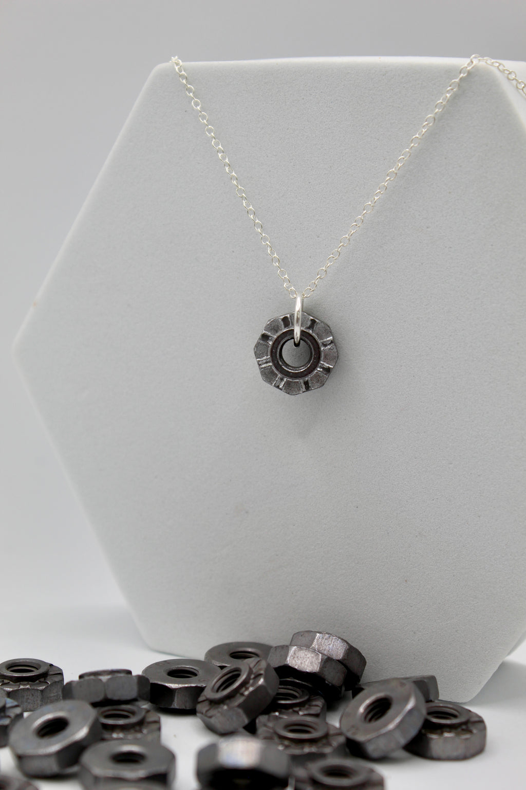Wildflower Necklace | Repurposed Ford F-150 Clinch Nut | Adjustable Sterling Silver Chain