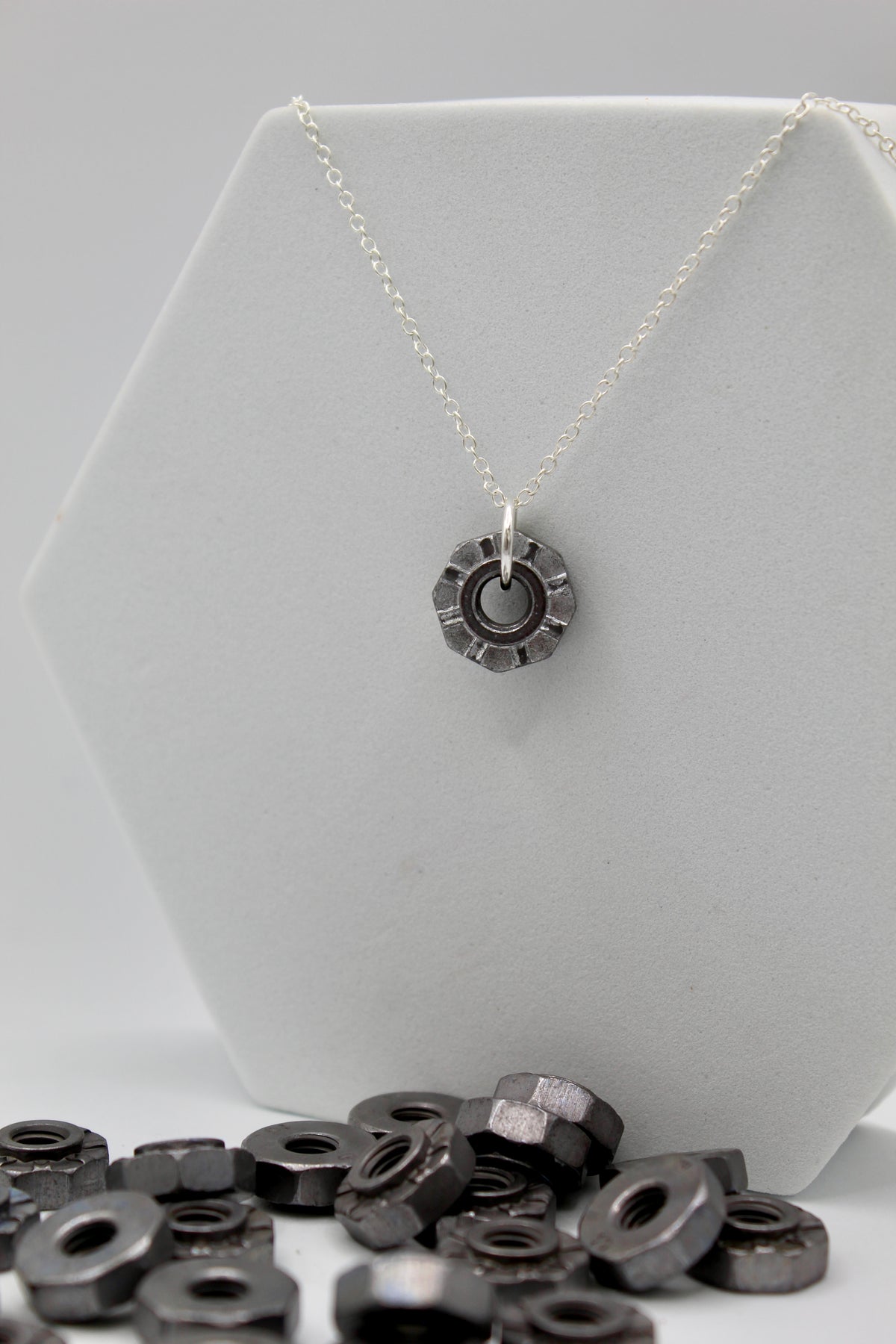 Wildflower Necklace | Repurposed Ford F-150 Clinch Nut | Adjustable Sterling Silver Chain
