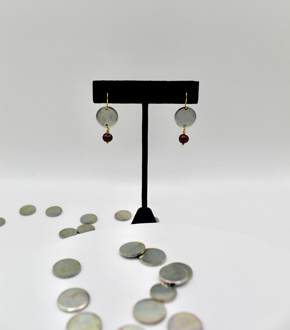 Free Earrings | Freshwater Pearl & Repurposed Steel Automotive Parts | Gold Plated Ear Wire